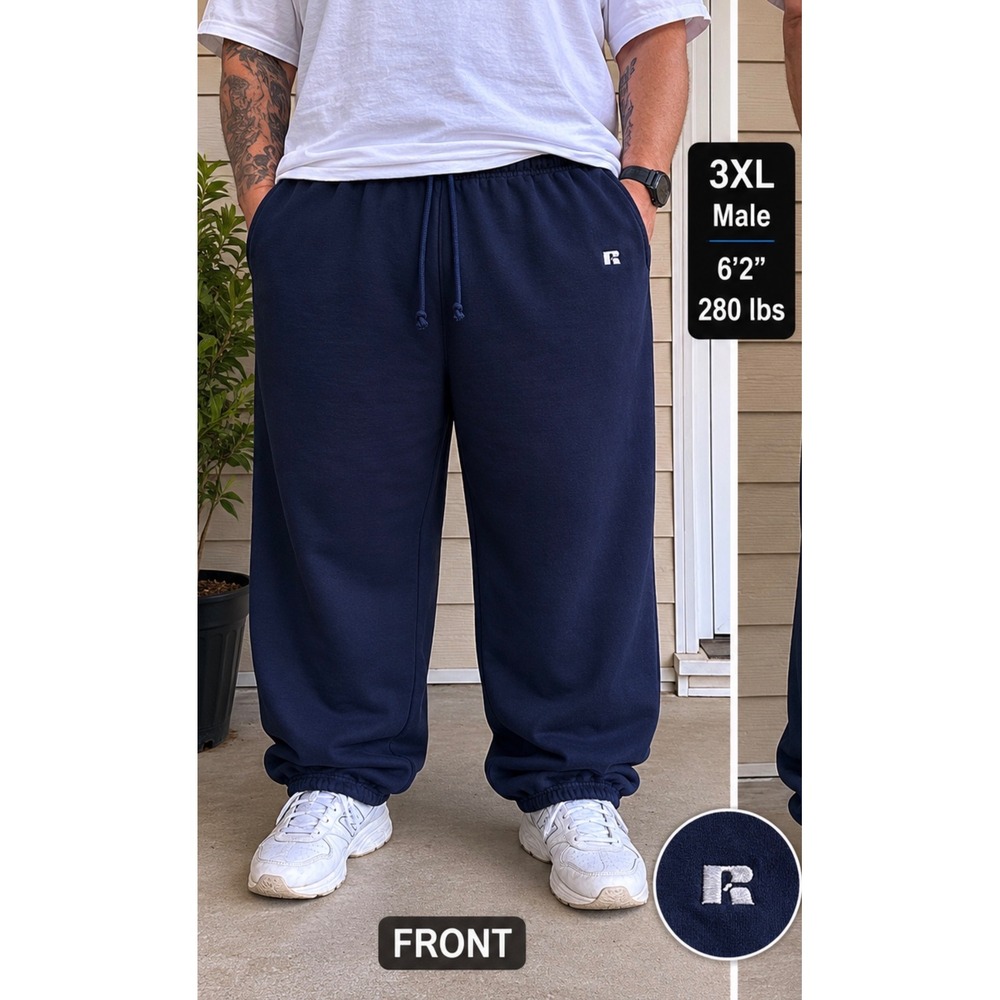 Vintage Y2K Russell Athletic Sweatpants Mens 3X Navy Blue Elastic Hem Joggers